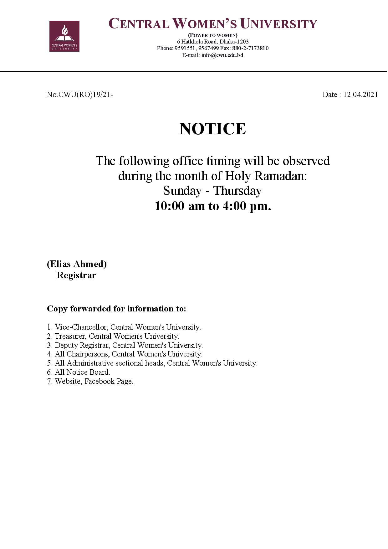 Timing Notice For Office